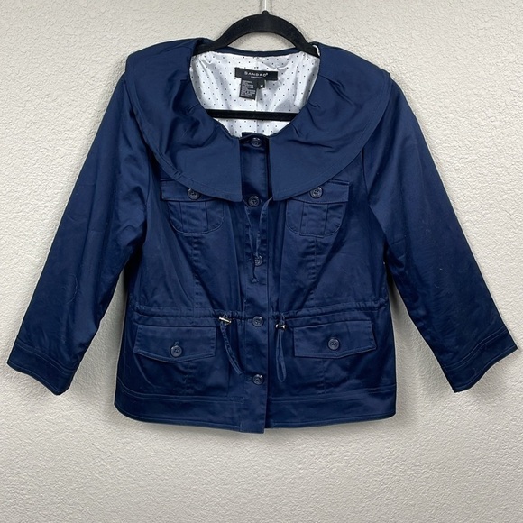 Sandro Sportswear Oversized Ruffle Collar Boxy Utility Jacket Navy Blue Sz M - Picture 1 of 8